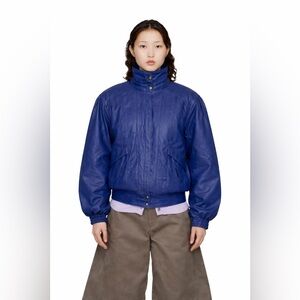 VINTAGE - Purple Leather Bomber Jacket High Neck Cropped Fit